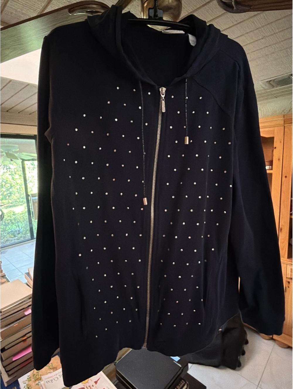 Zenergy by Chico’s zip up rhinestones hoodie sz2